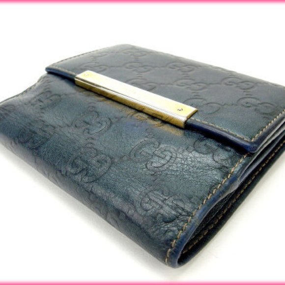 Authentic Gucci Wallet Purse Folding wallet Guccissima Navy Woman  Used - Picture 3 of 5